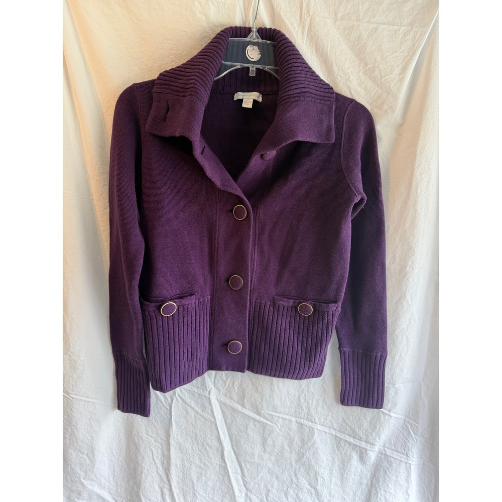 Charter Club Purple Button Front Cardigan‎ Ribbed Shawl Collar Sweater Womens S